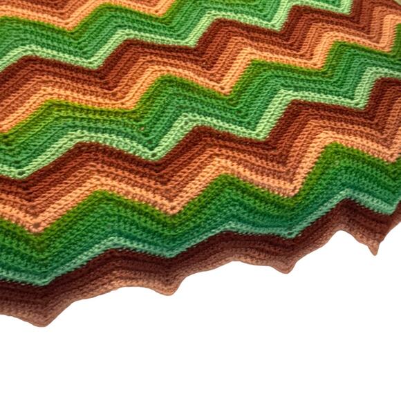 Vintage Handmade Afghan Crochet Blanket Green Mauve Ivory Granny Chevron 68x86 - Picture 8 of 9